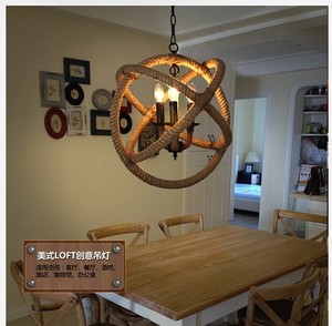 美式乡村餐厅咖啡厅酒吧创意网咖个性复古工业风麻绳麻球麻环吊灯