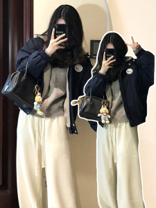 小个子美式复古羊羔毛绒短外套女秋冬季新款加厚工装棒球棉服棉衣