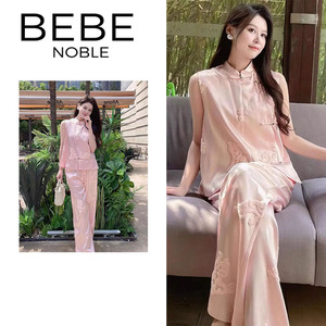 BEBE NOBLE新中式国风女装马甲套装夏季款高级感刺绣阔腿裤两件套