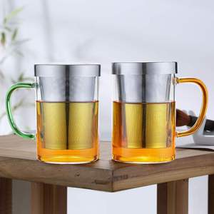 梵师耐热玻璃水杯大容量带不锈钢过滤家用办公带盖茶水分离泡茶杯