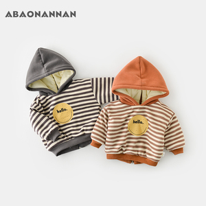 网红宝宝加绒卫衣冬季2洋气1-3岁保暖婴儿后拉链加厚外套带帽冬装