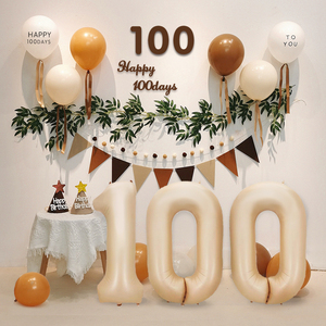 ins韩国宝宝生日快乐布置百天100天奶油色数字装饰百日宴气球背景