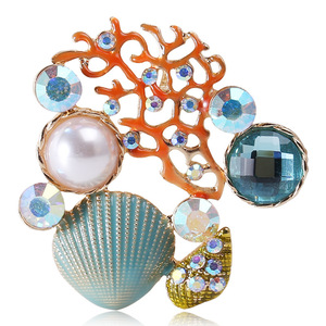 新款海洋系列创意个性滴油珊瑚扇贝珍珠胸针简约领针配饰别针胸针