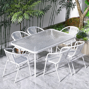 户外庭院桌椅休闲茶桌椅组合白色钢化玻璃折叠桌家用简约餐桌茶几