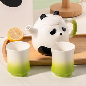 卡通熊猫陶瓷水壶高颜值伴手礼茶具套装大容量冷水壶家用茶壶茶杯
