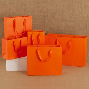 横款大号橘黄色袋 橘色纸袋 桔色手提袋小号礼品袋 桔黄色服装袋