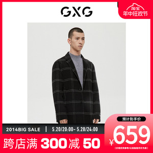 GXG男装商场同款极简系列黑色格子时尚长大衣 冬季GD1261221J