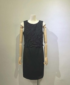 复古优雅 黑色棉质蕾丝拼接 修身显瘦背心连衣裙34/36码OC1107