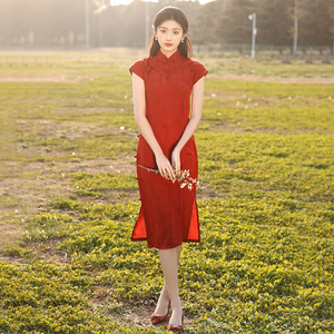 红色旗袍女夏季改良年轻款高端气质高级感古法全开襟高考送考长款