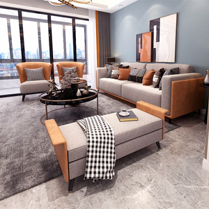 后现代轻奢沙发客厅高端皮布别墅极简家具组合样板房意式爱马仕橙