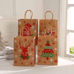 包邮50个圣诞节手提礼品袋牛皮纸袋服装购物包装袋雪花麋鹿礼物袋