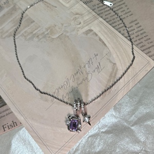 施家钻石项链 紫色华子方糖项链小众设计森系甜美超仙气质锁骨链