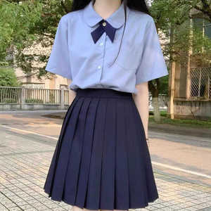 学生jk制服短袖衬衫百褶半身短裙中长款套装班服夏学院风大码衬衣