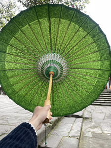 许家油纸伞浸染纯色满穿牛油果绿晴雨两用汉服非遗拍摄道具桐油伞