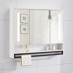 北欧风实木挂墙式镜柜浴室智能防雾防水镜子卫生间梳妆镜置物储物