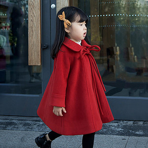 女童春秋装中小童外套冬款衣服羊毛呢女宝宝红色呢子大衣