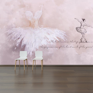 3D芭蕾舞蹈教室背景墙壁纸健美瑜伽工作室壁画手绘婚纱服装店墙布