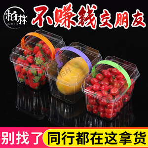 一次性水果手提盒带盖透气塑料一二斤网红款樱桃手提篮杨梅打包盒