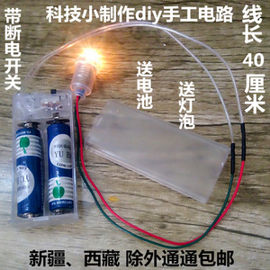 科技小制作 简单电学电路 小电珠 小灯泡带导线开关 灯座电池盒