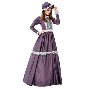 新款紫色欧美复古宫廷贵妇装cosplay农场女仆装化妆舞会公主长裙