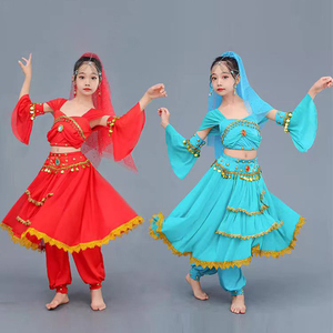 少儿印度舞演出服装新疆舞蹈服儿童民族肚皮舞花儿异域茉莉公主裙