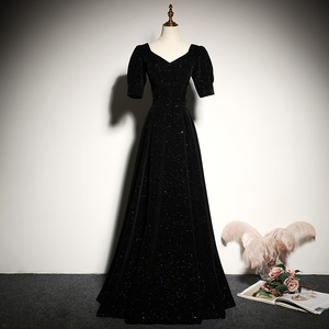 黑色晚礼服宴会2024新款长款高贵优雅修身主持人合唱团礼服长裙女
