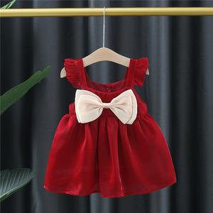 女宝宝连衣裙夏款婴儿满月衣服红色裙子一周岁礼服洋气女童公主裙