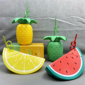 INS爆款Sunnylife创意儿童水杯 菠萝西瓜夏季带吸管塑料随手杯