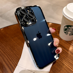 电镀硬壳适用iPhone14Promax手机壳暗紫色新款超薄苹果14pro透明全包保护套13PM女款带镜头膜15plus裸机手感