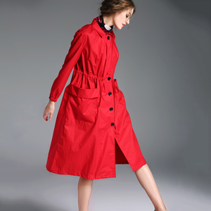 欧洲站春秋装新款女装宽松显瘦中长款红色收腰风衣休闲薄外套女