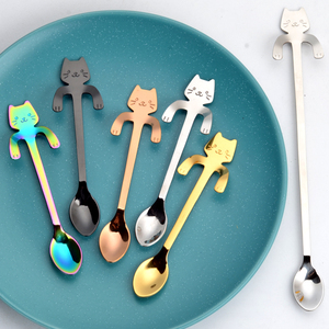 不锈钢可爱猫型咖啡勺子挂勺 创意卡通网红猫咪搅拌甜品雪糕小勺