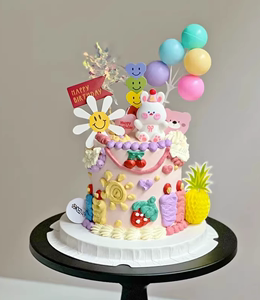 网红ins小兔子蛋糕装饰插件卡通笑脸气球女生生日蛋糕插件插牌