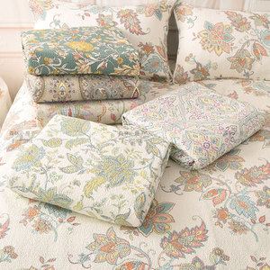 美式印花绗缝床盖三件套密衍线双面两用多功能纯棉夹棉薄被床单