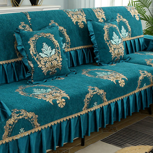 羊绒雪尼尔沙发垫套装素纯色四季通用防滑加厚坐垫子简约现代实木