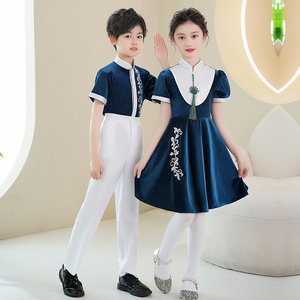 儿童合唱演出服中小学生大合唱团六一女童朗诵礼服中国风表演服装