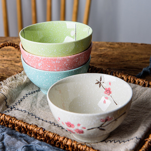 特价 雪花瓷釉下彩日式餐具陶瓷碗4.5英寸米饭碗沙拉碗手绘