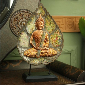 泰国菩提叶坐佛禅意摆件 东南亚SPA会所酒店瑜伽馆装饰树脂工艺品