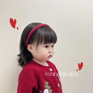 韩国女童复古酒红色头箍百搭气质超显白新年红细边发箍儿童头饰品