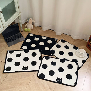 黑白波点猫精灵系列可爱毛绒地毯地垫速干易清洁厨房浴室入户垫