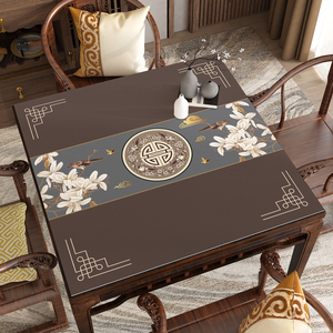 新中式硅胶茶几桌布免洗防水防油防烫正方形餐桌垫家用八仙桌台布