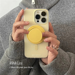 ANNACASE韩国ins清新奶油黄色磨砂磁吸支架手机壳适用于iPhone15pro新款14promax苹果13pro全包12防摔保护套