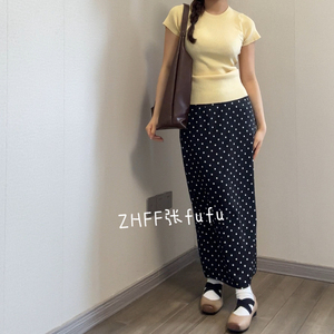 张fufu韩系复古波点半身长裙夏季爆款显瘦直筒长裙