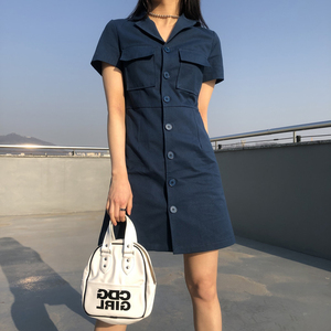 2024夏季韩国chic学院风小个子西装裙短袖学生减龄休闲衬衫连衣裙