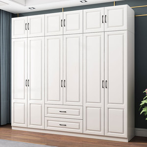 欧式衣柜加顶柜简约现代经济型板式白色组合边柜木质六五门大衣橱