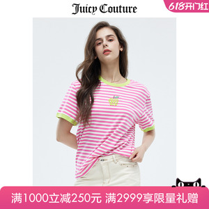 Juicy Couture橘滋T恤女夏季新款多巴胺穿搭美式条纹撞色长袖上衣