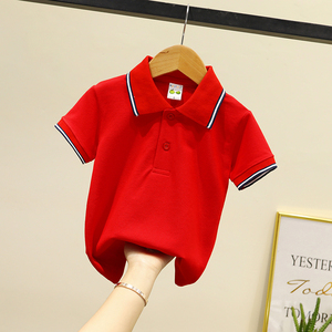 男童t恤短袖纯棉童装夏装儿童红色T恤衫中大童翻领纯色POLO衫上衣