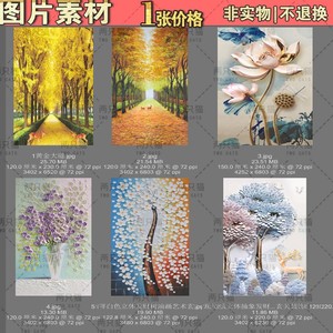 玄关综合篇ins黄金大道荷花油画立体装饰画打印画芯高清图片素材