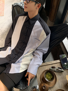 ESC MAN STUDIO/新中式有气质的细节盘扣拼接撞色休闲长袖衬衫