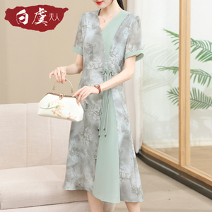 新中式妈妈夏装改良旗袍连衣裙气质中老年女雪纺裙短袖母亲节衣服