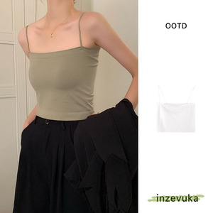 韩版复古吊带背心女2024年夏季新款胸垫一体式打底纯色短上衣外穿